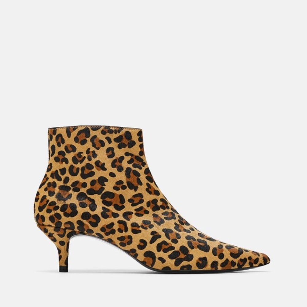 ZARA LEOPARD PRINT LEATHER ANKLE BOOTS NEW & TAGS US 7.5 EUR 38